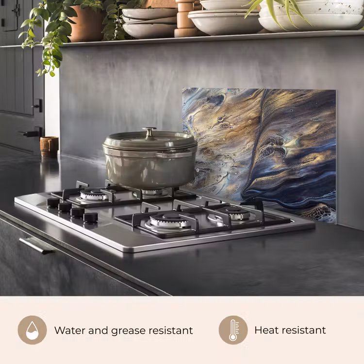 Kitchen splashback for hob - Marble - Gold - Watercolor - Texture - Marble look — 2