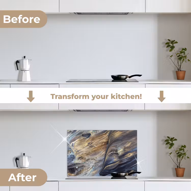 Kitchen splashback for hob - Marble - Gold - Watercolor - Texture - Marble look — 7