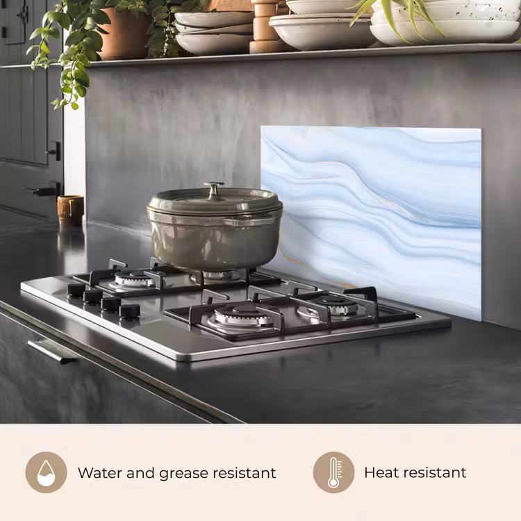 Kitchen splashback for hob - Marble - Wave - Blue - Patterns - Marble look - Pastel — 2