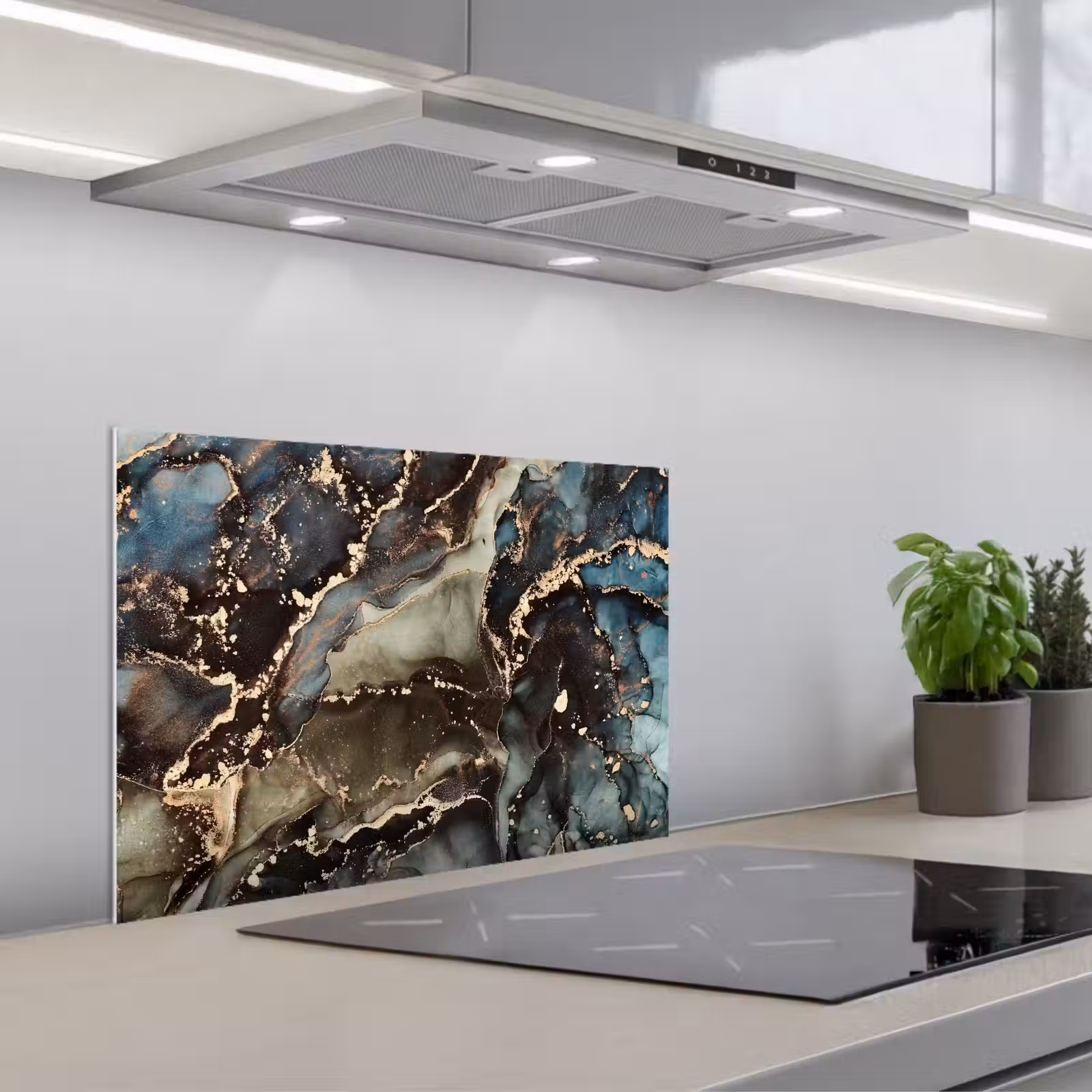 Kitchen splashback for hob - Marble - Gold - Green — 1