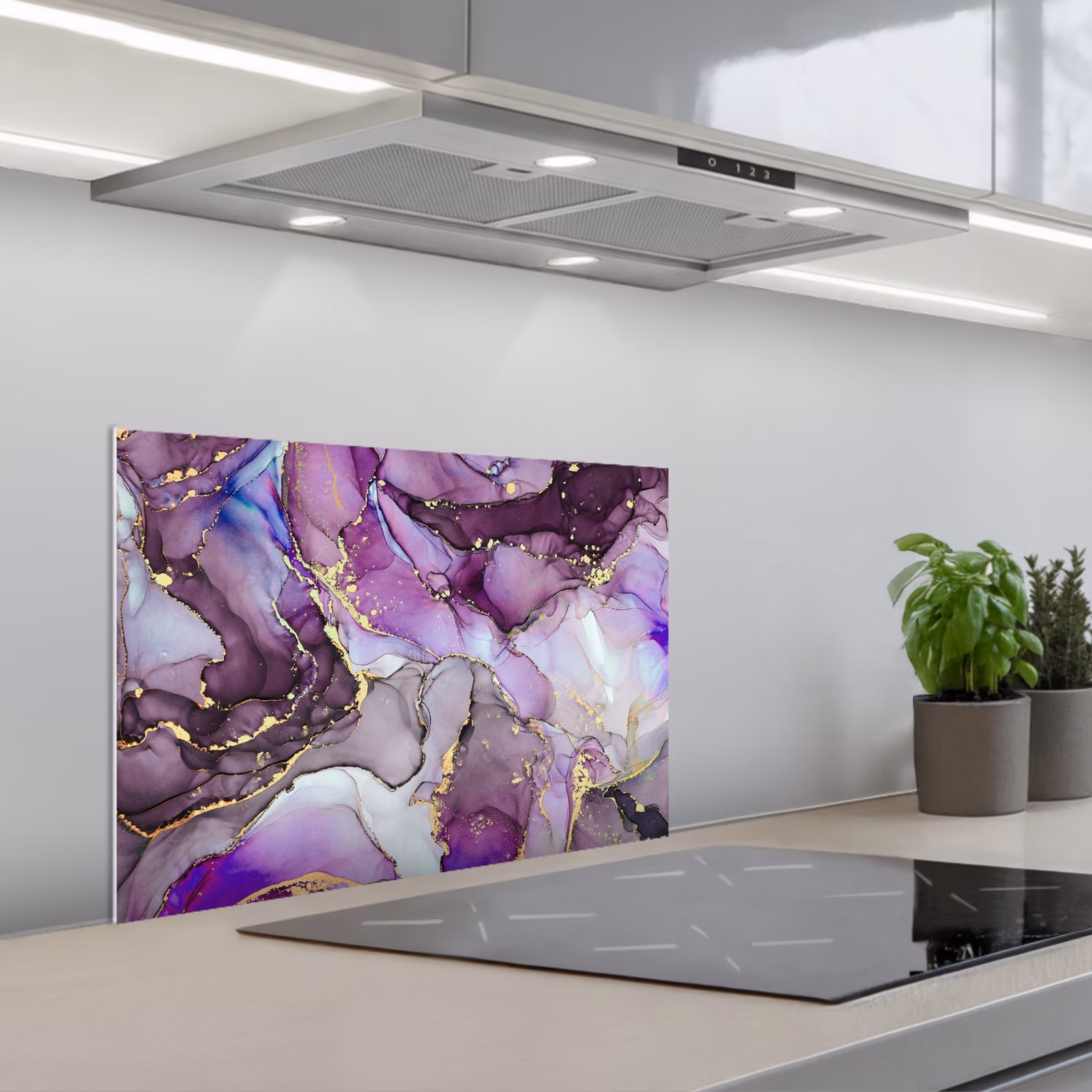 Kitchen splashback for hob - Marble - Pink - Purple - Gold — 1