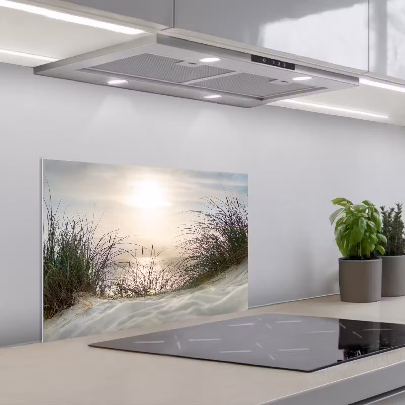 Kitchen splashback for hob - Sand - Grass - Sun — 1