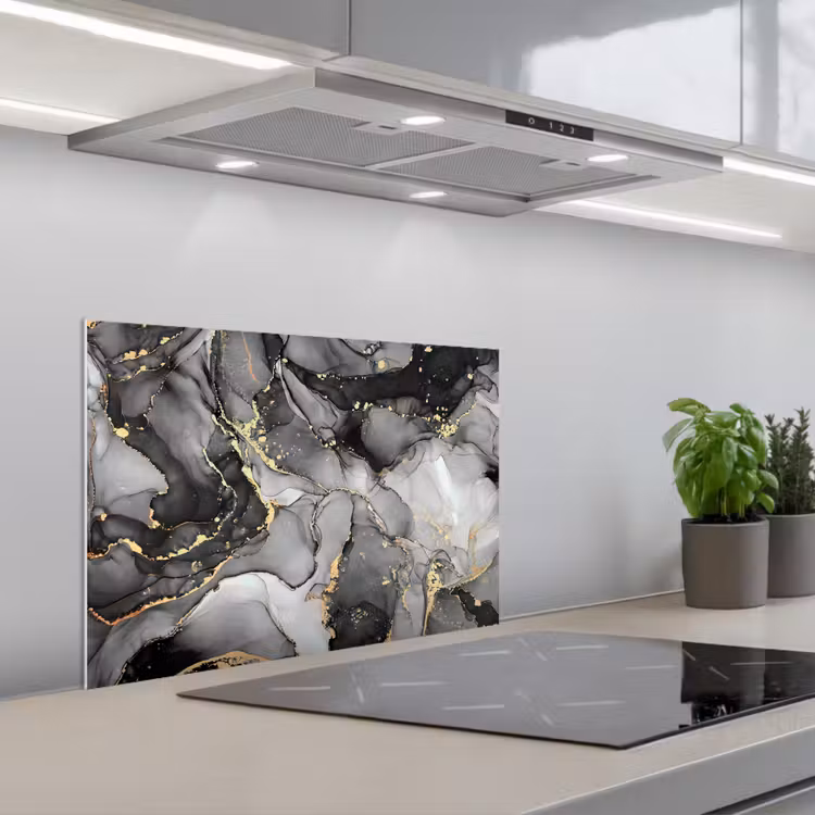 Kitchen splashback for hob - Marble - Black - Gold - Gray — 1