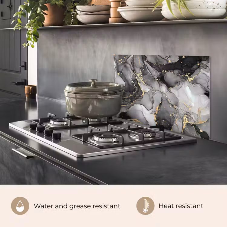 Kitchen splashback for hob - Marble - Black - Gold - Gray — 2