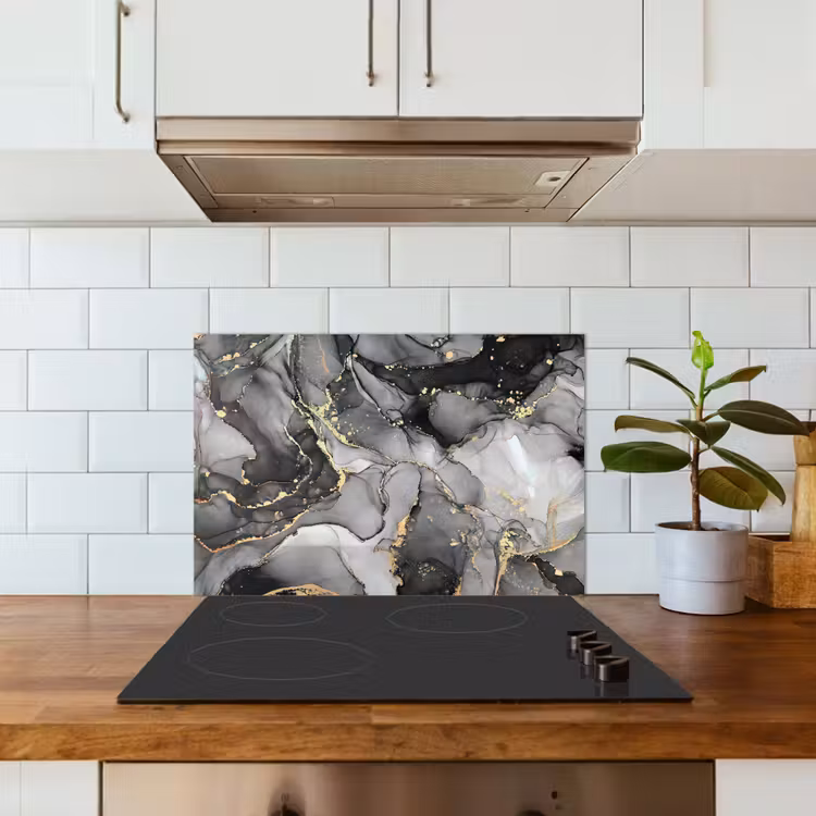 Kitchen splashback for hob - Marble - Black - Gold - Gray — 3