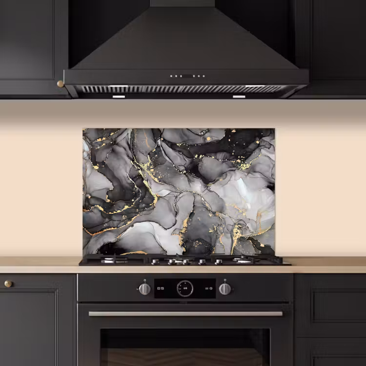 Kitchen splashback for hob - Marble - Black - Gold - Gray — 5