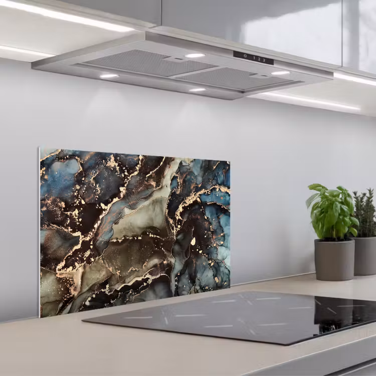 Kitchen splashback for hob - Marble - Gold - Green — 1