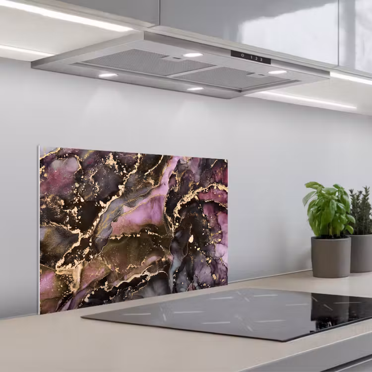 Kitchen splashback for hob - Marble - Gold - Stone - Abstract — 1