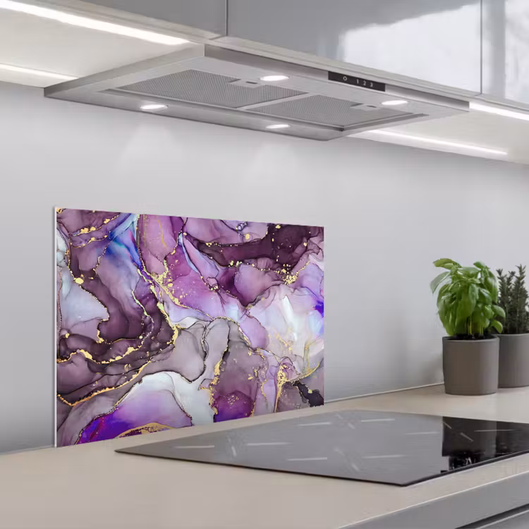 Kitchen splashback for hob - Marble - Pink - Purple - Gold — 1