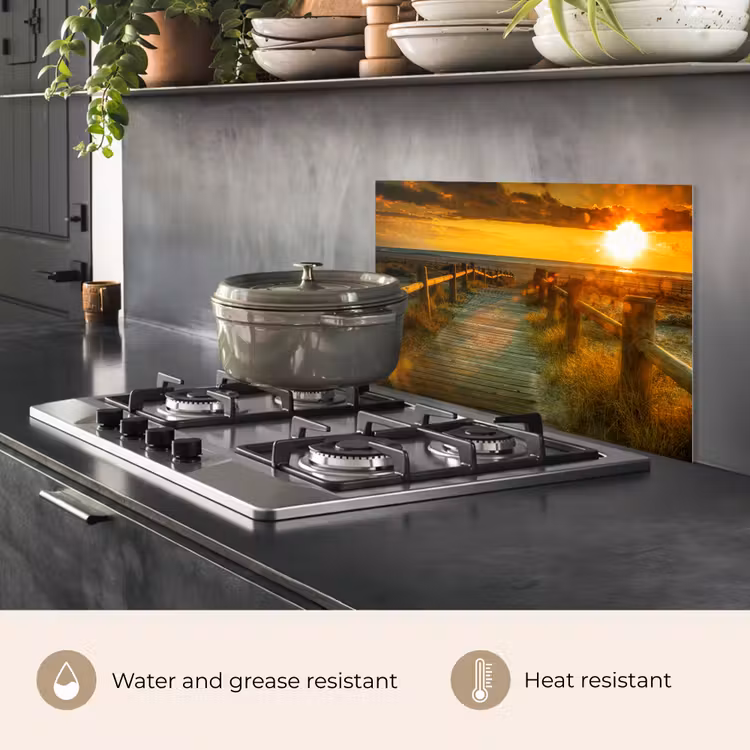 Kitchen splashback for hob - Sun - Beach - Dune - Horizon - Grass - Path - Orange — 2