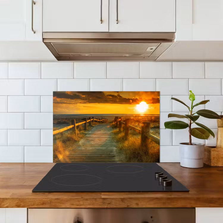 Kitchen splashback for hob - Sun - Beach - Dune - Horizon - Grass - Path - Orange — 3