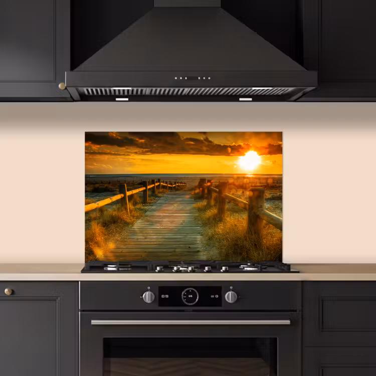 Kitchen splashback for hob - Sun - Beach - Dune - Horizon - Grass - Path - Orange — 5