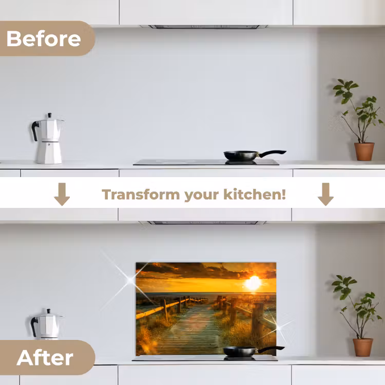 Kitchen splashback for hob - Sun - Beach - Dune - Horizon - Grass - Path - Orange — 7