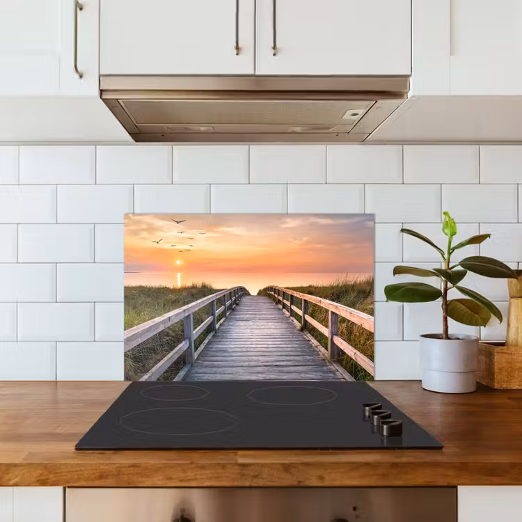 Kitchen splashback for hob - Sunset - Sea - Path - Grass - Dune - Birds — 3