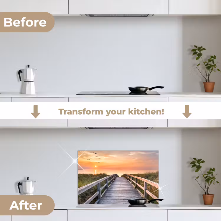Kitchen splashback for hob - Sunset - Sea - Path - Grass - Dune - Birds — 7