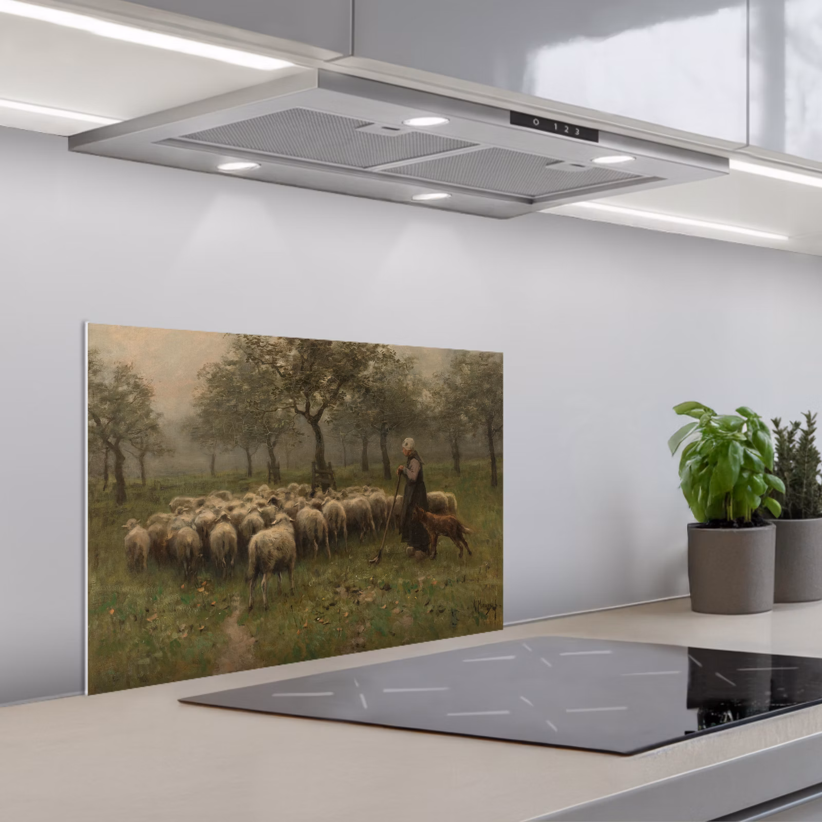Kitchen splashback for hob - Shepherdess with flock of sheep - Painting by Anton Mauve — 1