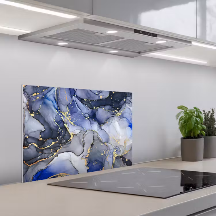 Kitchen splashback for hob - Marble - Gold - Abstract - Blue — 1