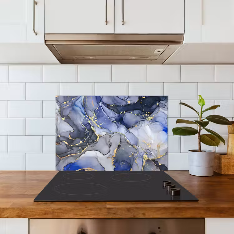 Kitchen splashback for hob - Marble - Gold - Abstract - Blue — 3