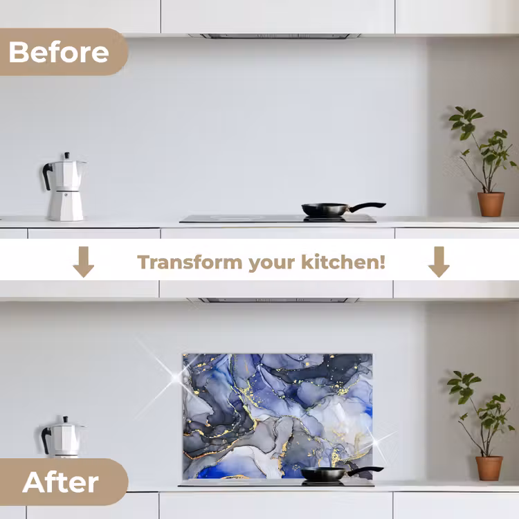 Kitchen splashback for hob - Marble - Gold - Abstract - Blue — 7