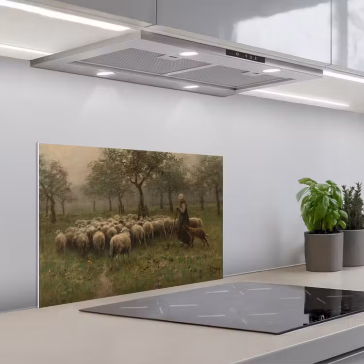 Kitchen splashback for hob - Shepherdess with flock of sheep - Painting by Anton Mauve — 1