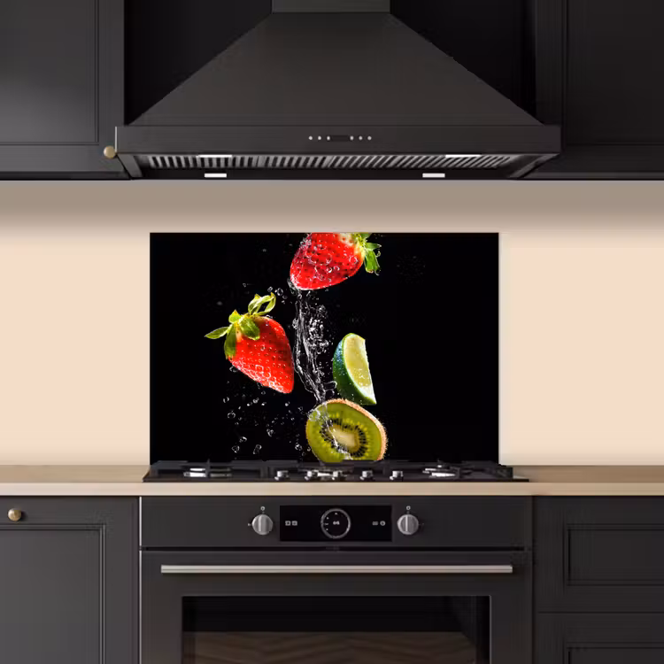 Kitchen splashback for hob - Fruit - Water - Black - Still Life Strawberry - Kiwi — 5