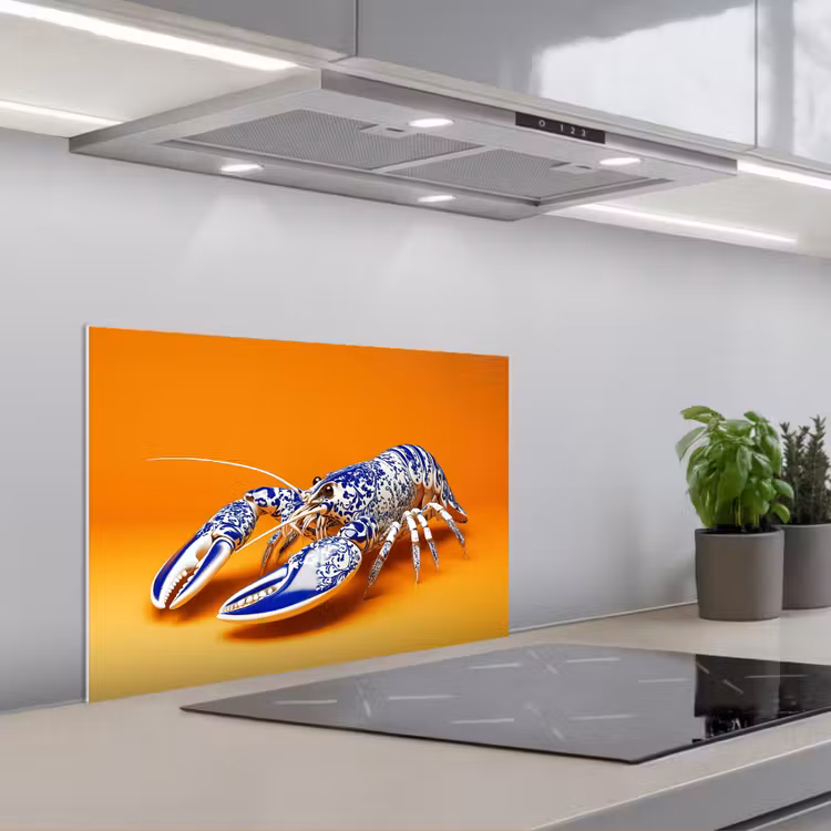 Kitchen splashback for hob - Lobster - Delft blue - Shield - Tough - Orange — 1