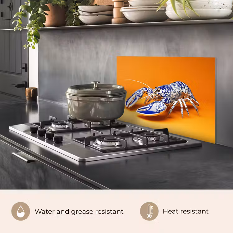 Kitchen splashback for hob - Lobster - Delft blue - Shield - Tough - Orange — 2