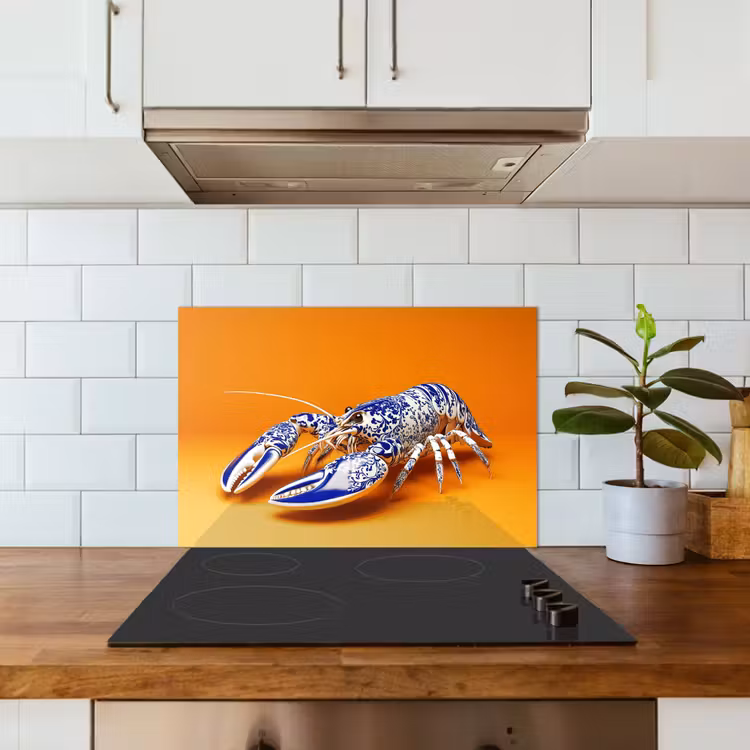 Kitchen splashback for hob - Lobster - Delft blue - Shield - Tough - Orange — 3