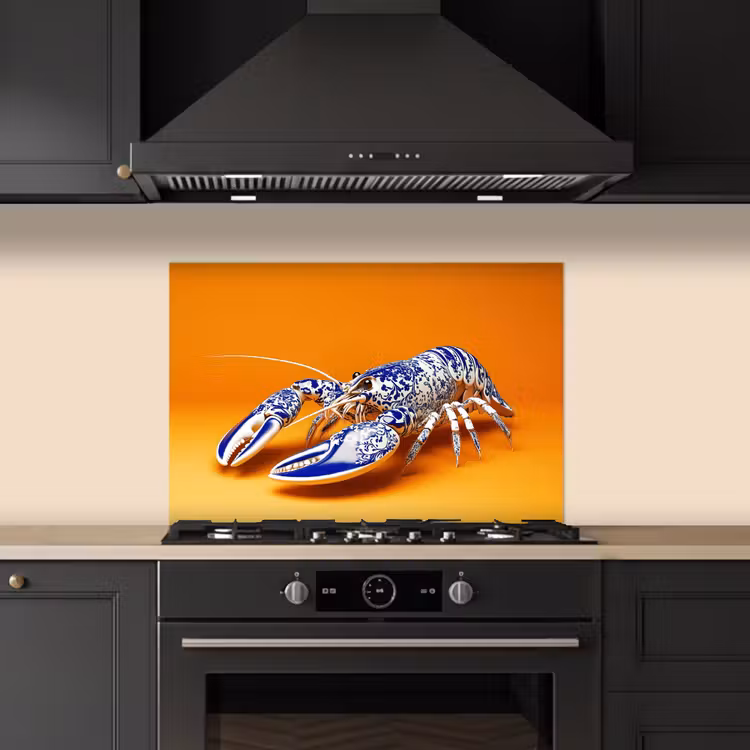 Kitchen splashback for hob - Lobster - Delft blue - Shield - Tough - Orange — 5
