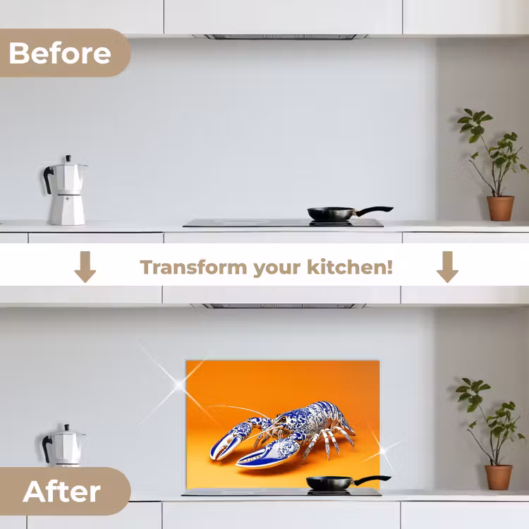 Kitchen splashback for hob - Lobster - Delft blue - Shield - Tough - Orange — 7