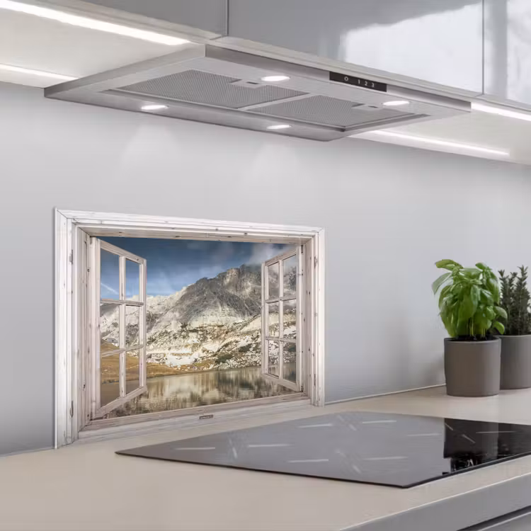 Kitchen splashback for hob - Look through - Water - Mountains — 1
