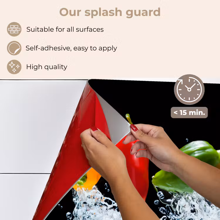 Kitchen splashback for hob - Peppers - Black - Vegetables - Water - Leaf — 4