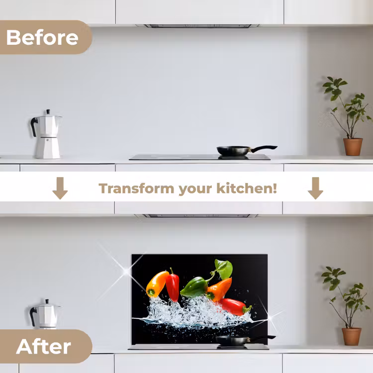 Kitchen splashback for hob - Peppers - Black - Vegetables - Water - Leaf — 7