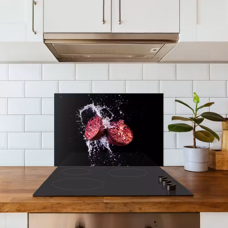 Kitchen splashback for hob - Pomegranate - Fruit - Water - Black - Purple — 3
