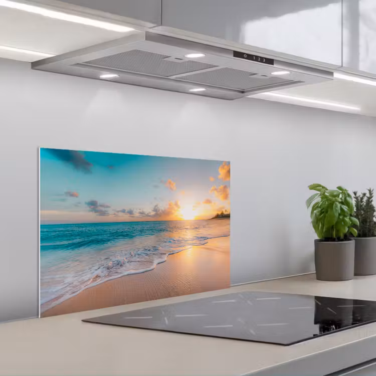 Kitchen splashback for hob - Sunset - Beach - Sea - Summer - Blue — 1
