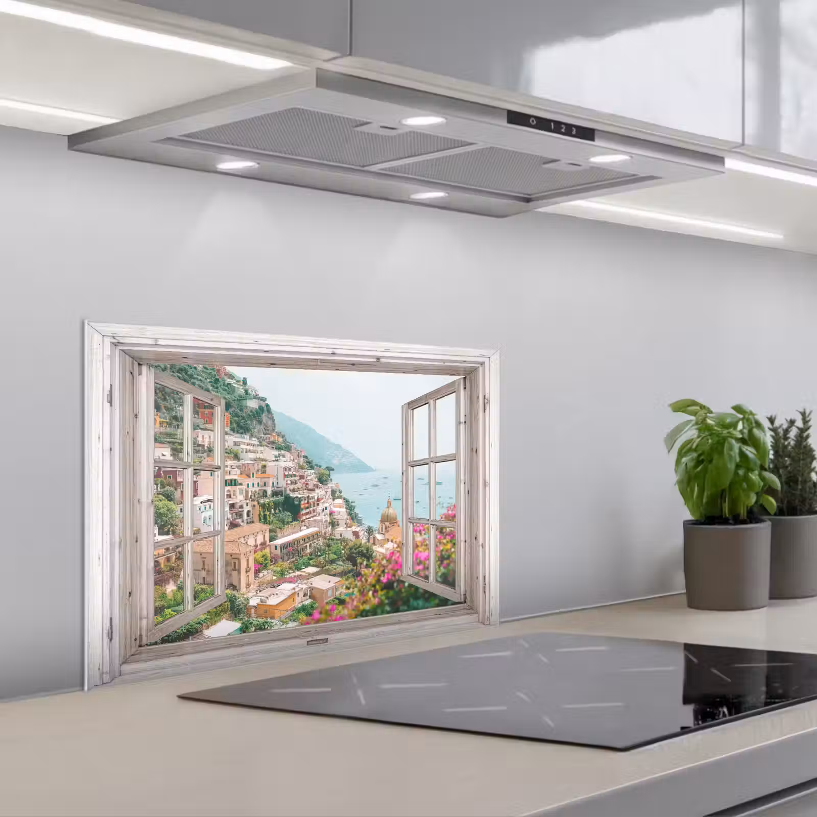 Kitchen splashback for hob - View - Italy - Flowers - Sea - Coast - City - Mountains — 1
