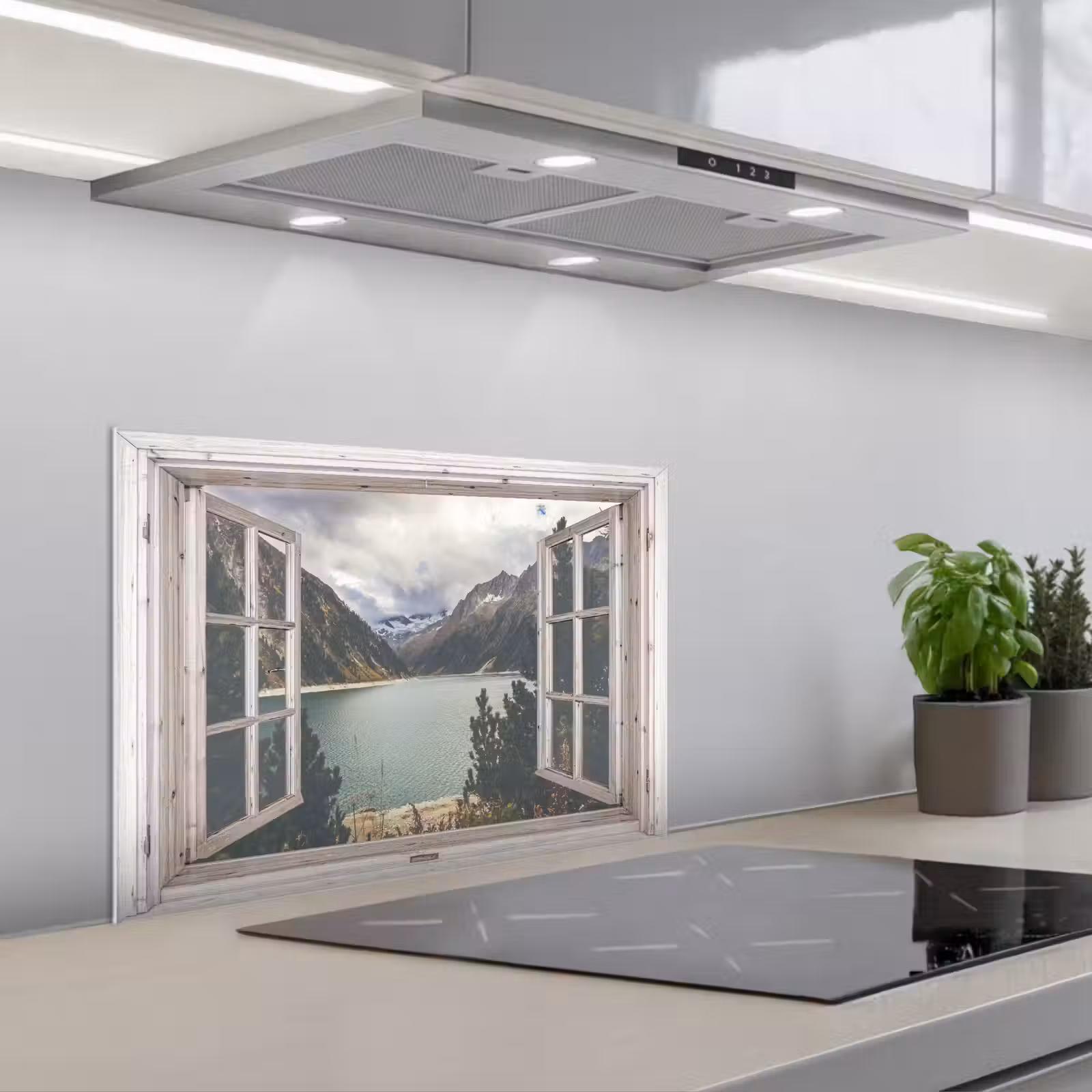 Kitchen splashback for hob - View - Water - Mountain — 1