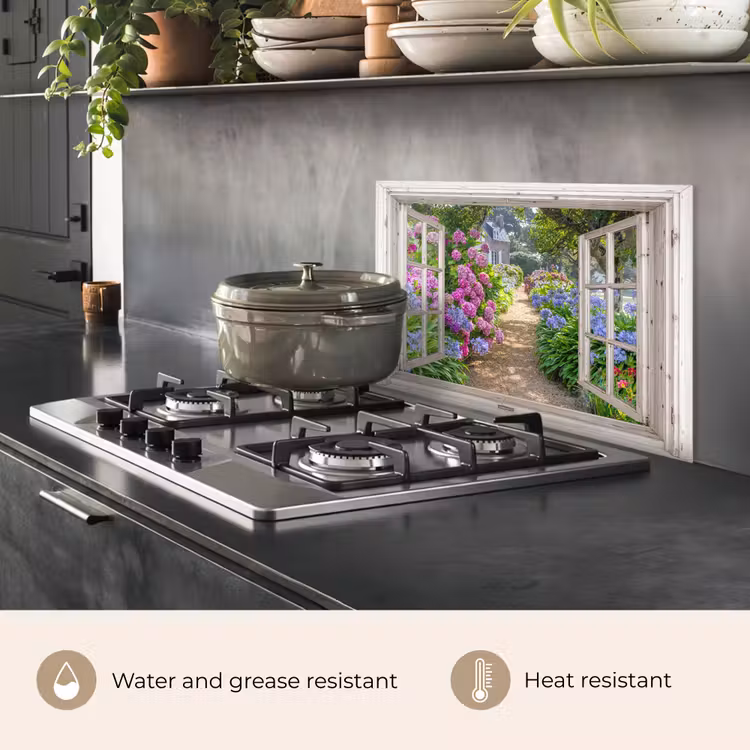 Kitchen splashback for hob - Hydrangea - See-through - Flowers - Summer - Purple - Path — 2