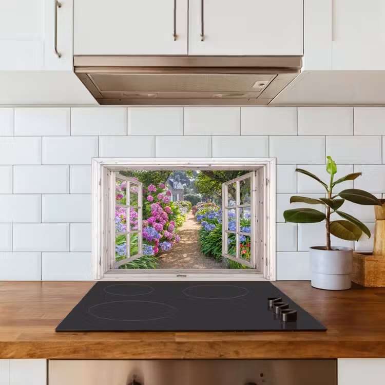 Kitchen splashback for hob - Hydrangea - See-through - Flowers - Summer - Purple - Path — 3