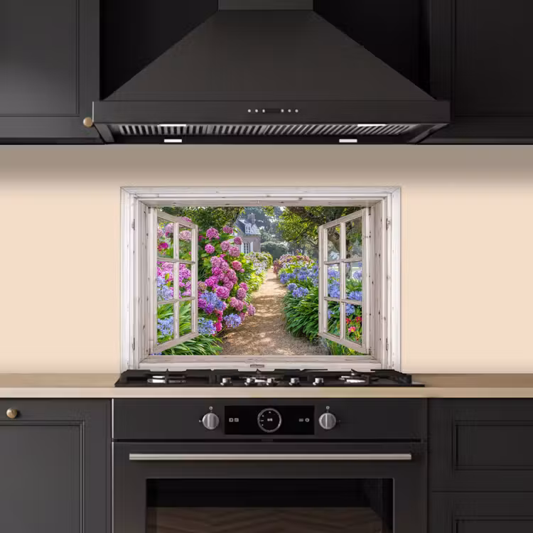Kitchen splashback for hob - Hydrangea - See-through - Flowers - Summer - Purple - Path — 5