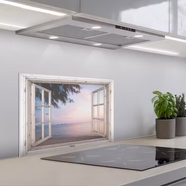 Kitchen splashback for hob - Lookthrough - Beach - Palm tree — 1