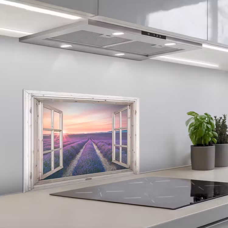 Kitchen splashback for hob - See-through - Lavender - Flowers - Wood - Sunset - Purple — 1