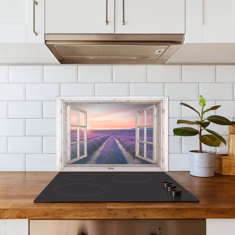 Kitchen splashback for hob - See-through - Lavender - Flowers - Wood - Sunset - Purple — 3