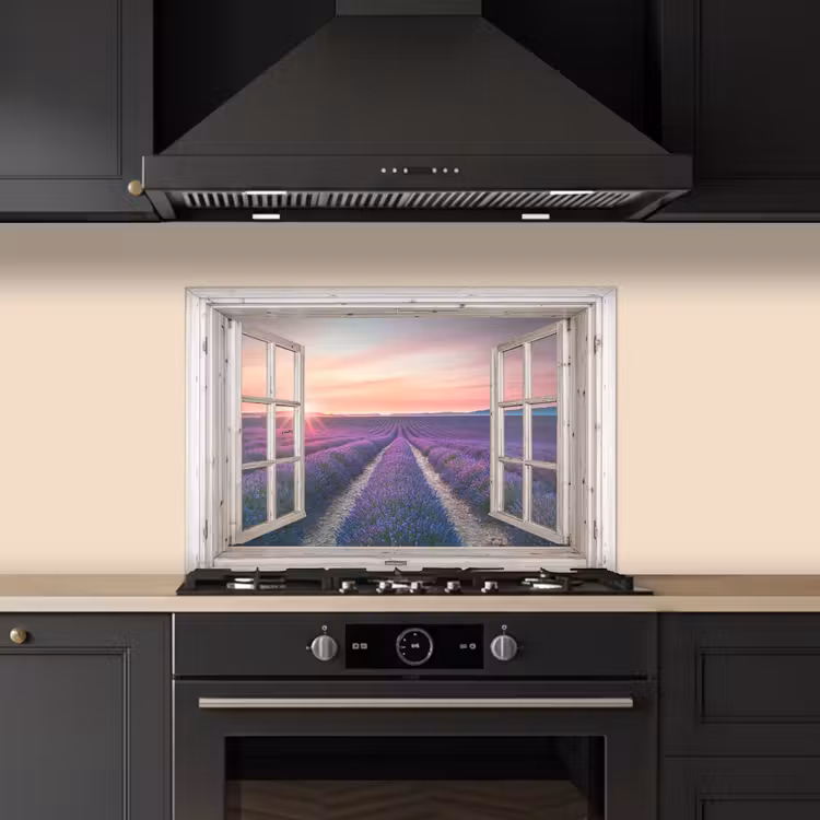 Kitchen splashback for hob - See-through - Lavender - Flowers - Wood - Sunset - Purple — 5