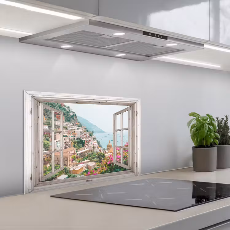 Kitchen splashback for hob - View - Italy - Flowers - Sea - Coast - City - Mountains — 1