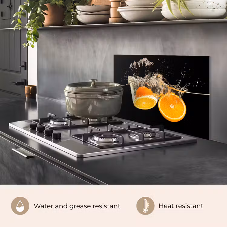 Kitchen splashback for hob - Orange - Still life - Water - Black - Fruit — 2