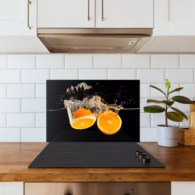 Kitchen splashback for hob - Orange - Still life - Water - Black - Fruit — 3