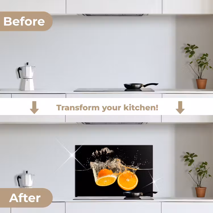 Kitchen splashback for hob - Orange - Still life - Water - Black - Fruit — 7