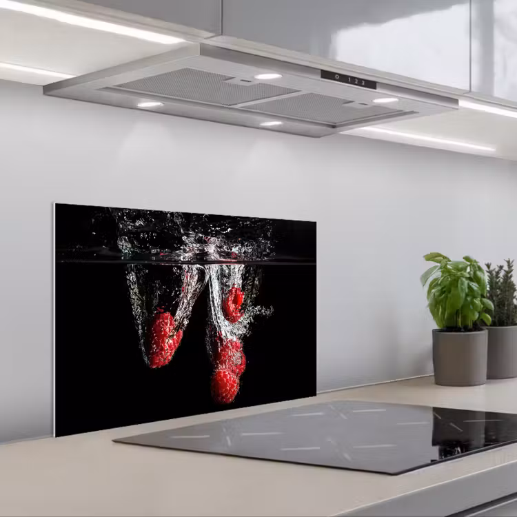 Kitchen splashback for hob - Raspberries - Fruit - Still Life - Water - Black - Red — 1