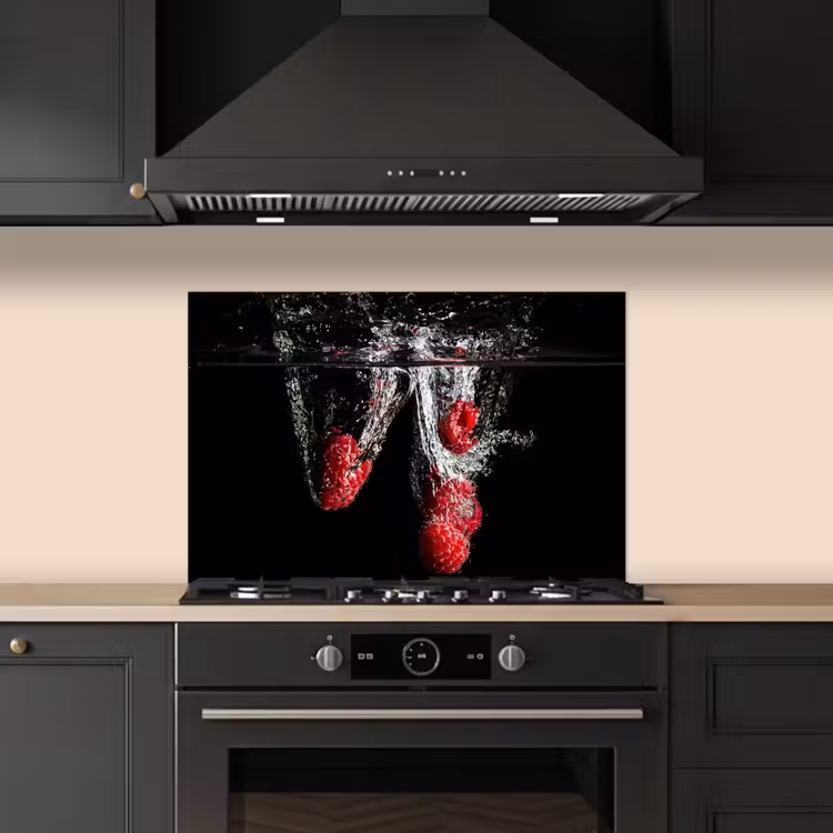 Kitchen splashback for hob - Raspberries - Fruit - Still Life - Water - Black - Red — 5